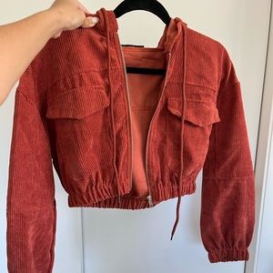 Cropped Corduroy Hoodie